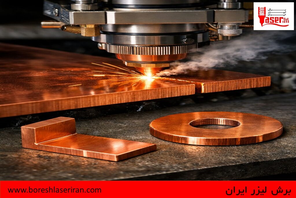 برش لیزر مس ۶ میلی‌متر با لیزر فایبر و گاز نیتروژن